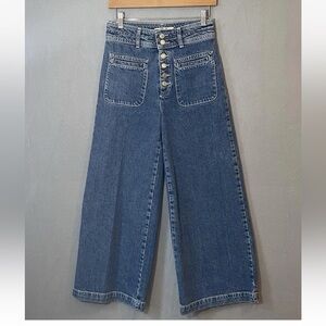 We The Free Women’s 26 Wide Leg Jeans Blue High Rise Button Fly Denim